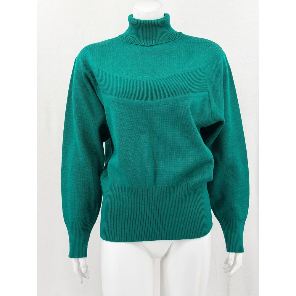 Vintage‎ Meister Sweater Womens Medium Jade Green Knit Turtleneck Wool Blend 80s